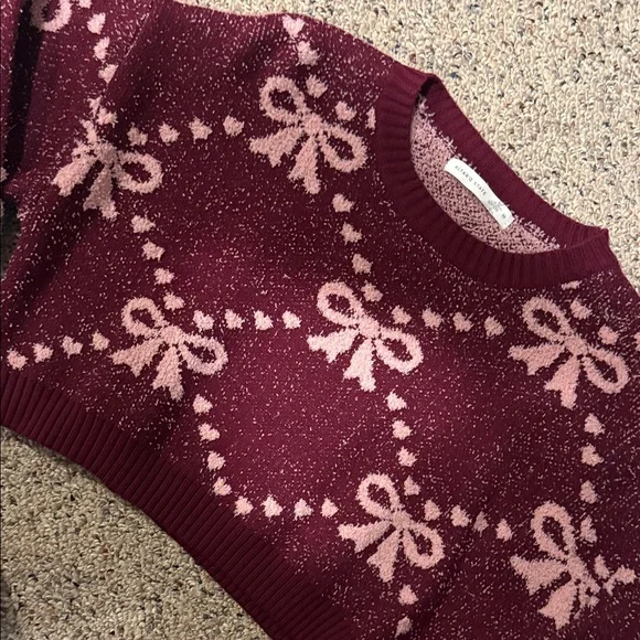 Altar'd State Burgundy and Pink Bow Sweater - Picture 7 of 9